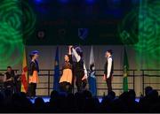 17 February 2018; Anna Fallon, Dónal Doherty, Andrew Shaw, Emma Thompson, Caoimhe Monaghan , Cathal Dagg, Eoghan Murray and Neasa Mangan-Lynch from The Downs, Westmeath, competing in the Set Dancing category during the All-Ireland Scór na nÓg Final 2018 at the Knocknarea Arena in Sligo IT, Sligo. Photo by Eóin Noonan/Sportsfile