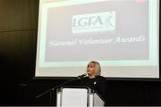 17 February 2018; The Ladies Gaelic Football Association has announced details of the inaugural LGFA Volunteer of the Year awards. Administrators, coaches and media were among those honoured across seven categories, and the awards were presented at Croke Park on Saturday, February 17. Pictured is Ladies Gaelic Football Association President Marie Hickey speaking at the event. Croke Park, Dublin. Photo by Piaras Ó Mídheach/Sportsfile