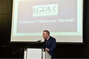 17 February 2018; The Ladies Gaelic Football Association has announced details of the inaugural LGFA Volunteer of the Year awards. Administrators, coaches and media were among those honoured across seven categories, and the awards were presented at Croke Park on Saturday, February 17. Pictured is Jackie Cahill, LGFA Commercial and Communications Manager, speaking at the event. Croke Park, Dublin. Photo by Piaras Ó Mídheach/Sportsfile