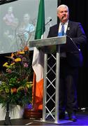 17 February 2018; Uachtarán Chumann Lúthchleas Gael Aogán Ó Fearghail speaking after the All-Ireland Scór na nÓg Final 2018 at the Knocknarea Arena in Sligo IT, Sligo. Photo by Eóin Noonan/Sportsfile