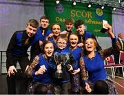 17 February 2018; Noah Murphy, age 5, lifts the cup with the Spa team, Erin Holland, Meghann Cronin,Siona Moynihan, Orlaith Spillane, Liam Spillane, Gary O’Sullivan, Cian O’Sullivan and Eoghan Mulvanney from Kerry, after winning the Set Dancing category during the All-Ireland Scór na nÓg Final 2018 at the Knocknarea Arena in Sligo IT, Sligo. Photo by Eóin Noonan/Sportsfile