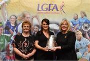 17 February 2018; The Ladies Gaelic Football Association has announced details of the inaugural LGFA Volunteer of the Year awards. Administrators, coaches and media were among those honoured across seven categories, and the awards were presented at Croke Park on Saturday, February 17. Sheena Byrne, from Kilcock, Co Kildare, is presented with the Lulu Carroll Award as the Overall Volunteer of the Year Award Winner by Ladies Gaelic Football Association President Marie Hickey and Angela Carroll, mother of the late Lulu Carroll. Croke Park, Dublin. Photo by Piaras Ó Mídheach/Sportsfile