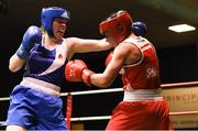 17 February 2018; Ciara Sheedy, Ardnaree, Co. Mayo, left, in action against Grainne Walsh, Sparticus Tullamore, Co. Offaly, during their bout at the 2018 IABA Elite Boxing Championships Semi-Finals at the National Stadium in Dublin. Photo by Barry Cregg/Sportsfile