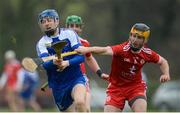 18 February 2018; Fergal Rafter of Monaghan in action against Dermot Begley of Tyrone during the Allianz Hurling League Division 3A Round 3 match between Monaghan and Tyrone at Páirc Grattan in Inniskeen, Monaghan. Photo by Oliver McVeigh/Sportsfile