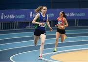 18 February 2018; Emma Mitchell of Queens University AC, Belfast, on her way to winning the Senior Women 1500m during the Irish Life Health National Senior Indoor Athletics Championships at the National Indoor Arena in Abbotstown, Dublin. Photo by Sam Barnes/Sportsfile