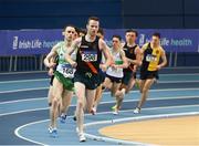 18 February 2018; Eoin Pierce of Clonliffe Harriers AC, Co Dublin, centre, leads the field during the Senior Men 1500m during the Irish Life Health National Senior Indoor Athletics Championships at the National Indoor Arena in Abbotstown, Dublin. Photo by Sam Barnes/Sportsfile