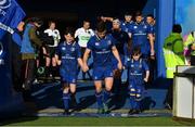 17 February 2018; Leinster mascots Robbie Jones, from Donnybrook, Dublin and Ethan Smyth, from Dublin with captain Luke McGrath prior to the Guinness PRO14 Round 15 match between Leinster and Scarlets at the RDS Arena in Dublin. Photo by Brendan Moran/Sportsfile