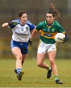 18 February 2018; Sarah Houlihan of Kerry in action against Hazel Kingham of Monaghan during the Lidl Ladies Football National League Division 1 Round 3 refixture match between Monaghan and Kerry at IT Blanchardstown in Blanchardstown, Dublin. Photo by Piaras Ó Mídheach/Sportsfile