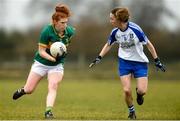 18 February 2018; Louise Ni Mhuircheartaigh of Kerry in action against Sharon Courtney of Monaghan during the Lidl Ladies Football National League Division 1 Round 3 refixture match between Monaghan and Kerry at IT Blanchardstown in Blanchardstown, Dublin. Photo by Piaras Ó Mídheach/Sportsfile