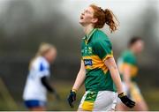 18 February 2018; Louise Ni Mhuircheartaigh of Kerry reacts after a missed chance during the Lidl Ladies Football National League Division 1 Round 3 refixture match between Monaghan and Kerry at IT Blanchardstown in Blanchardstown, Dublin. Photo by Piaras Ó Mídheach/Sportsfile