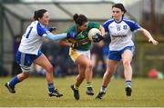 18 February 2018; Sarah Houlihan of Kerry in action against Rachel McKenna, left, and Katie Duffy of Monaghan during the Lidl Ladies Football National League Division 1 Round 3 refixture match between Monaghan and Kerry at IT Blanchardstown in Blanchardstown, Dublin. Photo by Piaras Ó Mídheach/Sportsfile