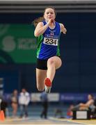 18 February 2018; Lydia Mills of Queens University AC, Antrim, competing in the Senior Women Long Jump during the Irish Life Health National Senior Indoor Athletics Championships at the National Indoor Arena in Abbotstown, Dublin. Photo by Eóin Noonan/Sportsfile