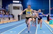 18 February 2018; Phil Healy of Bandon AC, Co Cork, crosses the line to win the Senior Women 400m during the Irish Life Health National Senior Indoor Athletics Championships at the National Indoor Arena in Abbotstown, Dublin. Photo by Sam Barnes/Sportsfile
