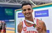 18 February 2018; Adam McMullen of Crusaders AC, Co Dublin, with his gold medal after winning the Senior Men Long Jump during the Irish Life Health National Senior Indoor Athletics Championships at the National Indoor Arena in Abbotstown, Dublin. Photo by Sam Barnes/Sportsfile