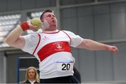 18 February 2018; Sean Breathnach of Galway City Harriers A.C. competing in the Senior Men Shot Put during the Irish Life Health National Senior Indoor Athletics Championships at the National Indoor Arena in Abbotstown, Dublin. Photo by Eóin Noonan/Sportsfile
