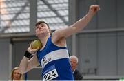 18 February 2018; Gavin McLaughlin of Finn Valley A.C. Donegal, competing in the Senior Men Shot Put during the Irish Life Health National Senior Indoor Athletics Championships at the National Indoor Arena in Abbotstown, Dublin. Photo by Eóin Noonan/Sportsfile