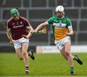 18 February 2018; Oisin Kelly of Offaly in action against Shane Cooney of Galway during the Allianz Hurling League Division 1B Round 3 match between Galway and Offaly at Pearse Stadium in Galway. Photo by Matt Browne/Sportsfile