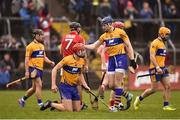 18 February 2018; Peter Duggan of Clare, left, is congratulated by team-meat David Fitzgerald, right, after winning a free for their side during the Allianz Hurling League Division 1A Round 3 match between Clare and Cork at Cusack Park in Ennis, Clare. Photo by Seb Daly/Sportsfile