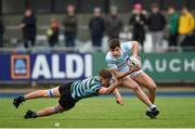 18 February 2018; James Tarrant of Blackrock College is tackled by Daniel McGovern of St Gerard's School during the Bank of Ireland Leinster Schools Senior Cup Round 2 match between Blackrock College and St Gerard's School at Donnybrook in Dublin. Photo by David Fitzgerald/Sportsfile