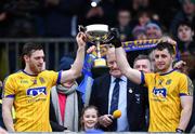 18 February 2018; Conor Devaney, left, and Ciarain Murtagh of Roscommon lift the cup after the Connacht FBD League Final match between Roscommon and Galway at Dr Hyde Park in Roscommon. Photo by Harry Murphy/Sportsfile