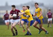 18 February 2018; Cein D'Arcy of Galway in action against Conor Devaney of Roscommon during the Connacht FBD League Final match between Roscommon and Galway at Dr Hyde Park in Roscommon. Photo by Harry Murphy/Sportsfile