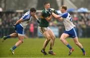 18 February 2018; Jason Foley of Kerry in action against Darren Hughes, left, and Paudie McKenna of Monaghan during the Allianz Football League Division 1 Round 3 Refixture match between Monaghan and Kerry at Páirc Grattan in Inniskeen, Monaghan. Photo by Oliver McVeigh/Sportsfile