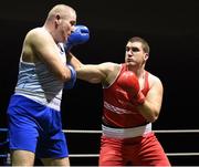 17 February 2018; Martin Keenan, right, Rathkeale, County Limerick, in action against John McDonnell, left, Crumlin, Dublin during their bout at the 2018 IABA Elite Boxing Championships Semi-Finals at the National Stadium in Dublin. Photo by Barry Cregg/Sportsfile