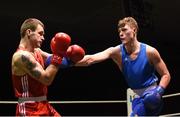 17 February 2018; Brian Kennedy, right, St. Mary's Daingean, Co.Meath, in action against Karol Blugosz, left, Scorpian, Co. Antrim during their bout at the 2018 IABA Elite Boxing Championships Semi-Finals at the National Stadium in Dublin. Photo by Barry Cregg/Sportsfile