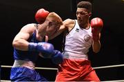 17 February 2018; Kelyn Cassidy, right, Saviours Crystal, Dublin in action against Brett McGinty, Oakleaf, Dublin, during their bout at the 2018 IABA Elite Boxing Championships Semi-Finals at the National Stadium in Dublin. Photo by Barry Cregg/Sportsfile