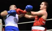 17 February 2018; John McDonnell, left, Crumlin, Dublin in action against Martin Keenan, Rathkeale, County Limerick, during their  bout at the 2018 IABA Elite Boxing Championships Semi-Finals at the National Stadium in Dublin. Photo by Barry Cregg/Sportsfile