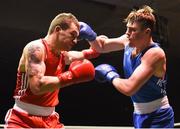 17 February 2018; Karol Blugosz, Scorpian, County Antrim, left, in action against Brian Kennedy, St. Mary's Daingean, County Meath, during their bout at the 2018 IABA Elite Boxing Championships Semi-Finals at the National Stadium in Dublin. Photo by Barry Cregg/Sportsfile
