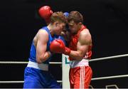 17 February 2018; Brian Kennedy, St. Mary's Daingean, Co. Meath, left, in action against Karol Blugosz, Scorpian, Co. Antrim during their bout at the 2018 IABA Elite Boxing Championships Semi-Finals at the National Stadium in Dublin. Photo by Barry Cregg/Sportsfile