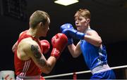 17 February 2018; Brian Kennedy, St. Mary's Daingean, Co.Meath, left, in action against Karol Blugosz, right, Scorpian, Co. Antrim during their bout at the 2018 IABA Elite Boxing Championships Semi-Finals at the National Stadium in Dublin. Photo by Barry Cregg/Sportsfile