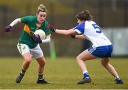 18 February 2018; Amy Foley of Kerry in action against Shauna Coyle of Monaghan during the Lidl Ladies Football National League Division 1 Round 3 refixture match between Monaghan and Kerry at IT Blanchardstown in Blanchardstown, Dublin. Photo by Piaras Ó Mídheach/Sportsfile