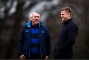 19 February 2018; Former Republic of Ireland international and current Shamrock Rovers coach Damien Duff watches on, in the company of Leinster kit man Johnny O'Hagan, during a Leinster Rugby training session at Leinster Rugby Headquarters in UCD, Dublin. Photo by Stephen McCarthy/Sportsfile