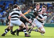 19 February 2018; Luke Rigney of Newbridge College is tackled by Luke Harmon, left, and Ruadhan Byron of Belvedere College during the Bank of Ireland Leinster Schools Senior Cup Round 2 match between Belvedere College and Newbridge College at Donnybrook Stadium in Dublin. Photo by Sam Barnes/Sportsfile