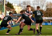 19 February 2018; John Meagher of Belvedere College in action against, from left, Sam Cahill, Luke Maloney and Daniel Caulfield of Newbridge College during the Bank of Ireland Leinster Schools Senior Cup Round 2 match between Belvedere College and Newbridge College at Donnybrook Stadium in Dublin. Photo by Sam Barnes/Sportsfile