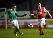 16 February 2018; Owen Garvan of St Patrick's Athletic in action against Kieran Sadlier of Cork City during the SSE Airtricity League Premier Division match between St Patrick's Athletic and Cork City at Richmond Park, in Dublin. Photo by Tom Beary/Sportsfile