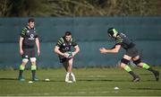 20 February 2018; Jordan Larmour evades the tackle from Ultan Dillane during Ireland Rugby squad training at Carton House in Maynooth, Co Kildare. Photo by David Fitzgerald/Sportsfile
