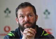 20 February 2018; Defence coach Andy Farrell during an Ireland press conference at Carton House in Maynooth, Co Kildare. Photo by David Fitzgerald/Sportsfile