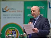 20 February 2018; Fergal Carruth, CEO of the IABA, speaking during the launch of the Liffey Crane Hire Elite Boxing Championship at the National Stadium in Dublin. Photo by Seb Daly/Sportsfile