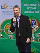 20 February 2018; Michael Gill, Managing Director Liffey Crane Hire, speaking during the launch of the Liffey Crane Hire Elite Boxing Championship at the National Stadium in Dublin. Photo by Seb Daly/Sportsfile