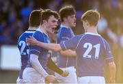 20 February 2018; Eoin Carey, left, and Eoin Franklin of St Mary's College celebrate after the Bank of Ireland Leinster Schools Senior Cup Round 2 match between Cistercian College Roscrea and St Mary's College at Donnybrook Stadium in Dublin. Photo by Daire Brennan/Sportsfile
