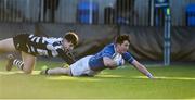 20 February 2018; Tim MacMahon of St Mary's College scores his side's second try despite the challenge of Tadhg Bird of Cistercian College Roscrea during the Bank of Ireland Leinster Schools Senior Cup Round 2 match between Cistercian College Roscrea and St Mary's College at Donnybrook Stadium in Dublin. Photo by Daire Brennan/Sportsfile