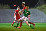 20 February 2018; Shane Farrell of Republic of Ireland in action against Liam Doherty of Wales during the Under 18 International Friendly match between Republic of Ireland and Wales at Tramore AFC in Tramore, Co Waterford. Photo by Diarmuid Greene/Sportsfile