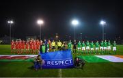 20 February 2018; Republic of Ireland and Wales teams line up prior to the Under 18 International Friendly match between Republic of Ireland and Wales at Tramore AFC in Tramore, Co Waterford. Photo by Diarmuid Greene/Sportsfile