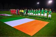20 February 2018; Republic of Ireland and Wales teams line up prior to the Under 18 International Friendly match between Republic of Ireland and Wales at Tramore AFC in Tramore, Co Waterford. Photo by Diarmuid Greene/Sportsfile