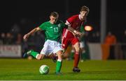20 February 2018; Luke Nolan of Republic of Ireland in action against Toby Vickery of Wales during the Under 18 International Friendly match between Republic of Ireland and Wales at Tramore AFC in Tramore, Co Waterford. Photo by Diarmuid Greene/Sportsfile