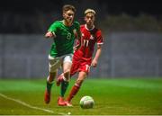 20 February 2018; Lee McKevitt of Republic of Ireland in action against Liam Doherty of Wales during the Under 18 International Friendly match between Republic of Ireland and Wales at Tramore AFC in Tramore, Co Waterford. Photo by Diarmuid Greene/Sportsfile