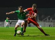 20 February 2018; Jordan Payne of Republic of Ireland in action against Lewys Turner of Wales during the Under 18 International Friendly match between Republic of Ireland and Wales at Tramore AFC in Tramore, Co Waterford. Photo by Diarmuid Greene/Sportsfile